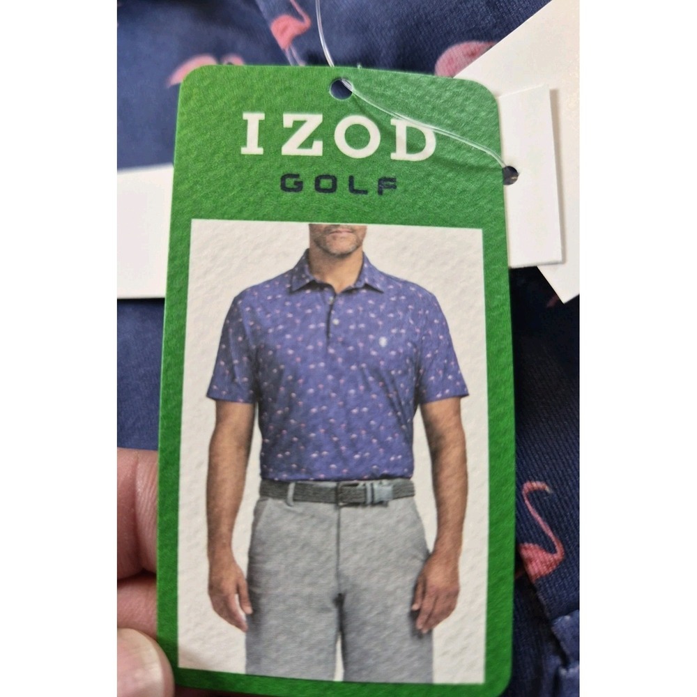 Izod Golf Men's XXL Polo Shirt Skipper Blue Flamingo Print Performance Stretch